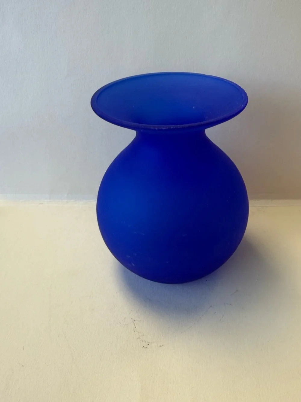 Vintage Handmade Cobalt Blue Frosted Satin Glass Small Vase. - Picture 3 of 9